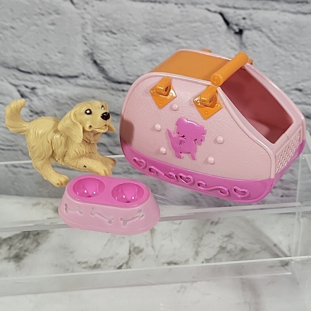 Barbie Pet Dog With Carrier and Food Bowl in Pink Lot